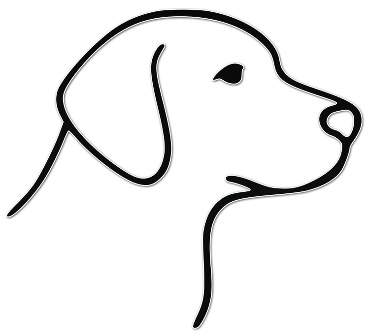 Simple black line drawing of a dog's head on a white background